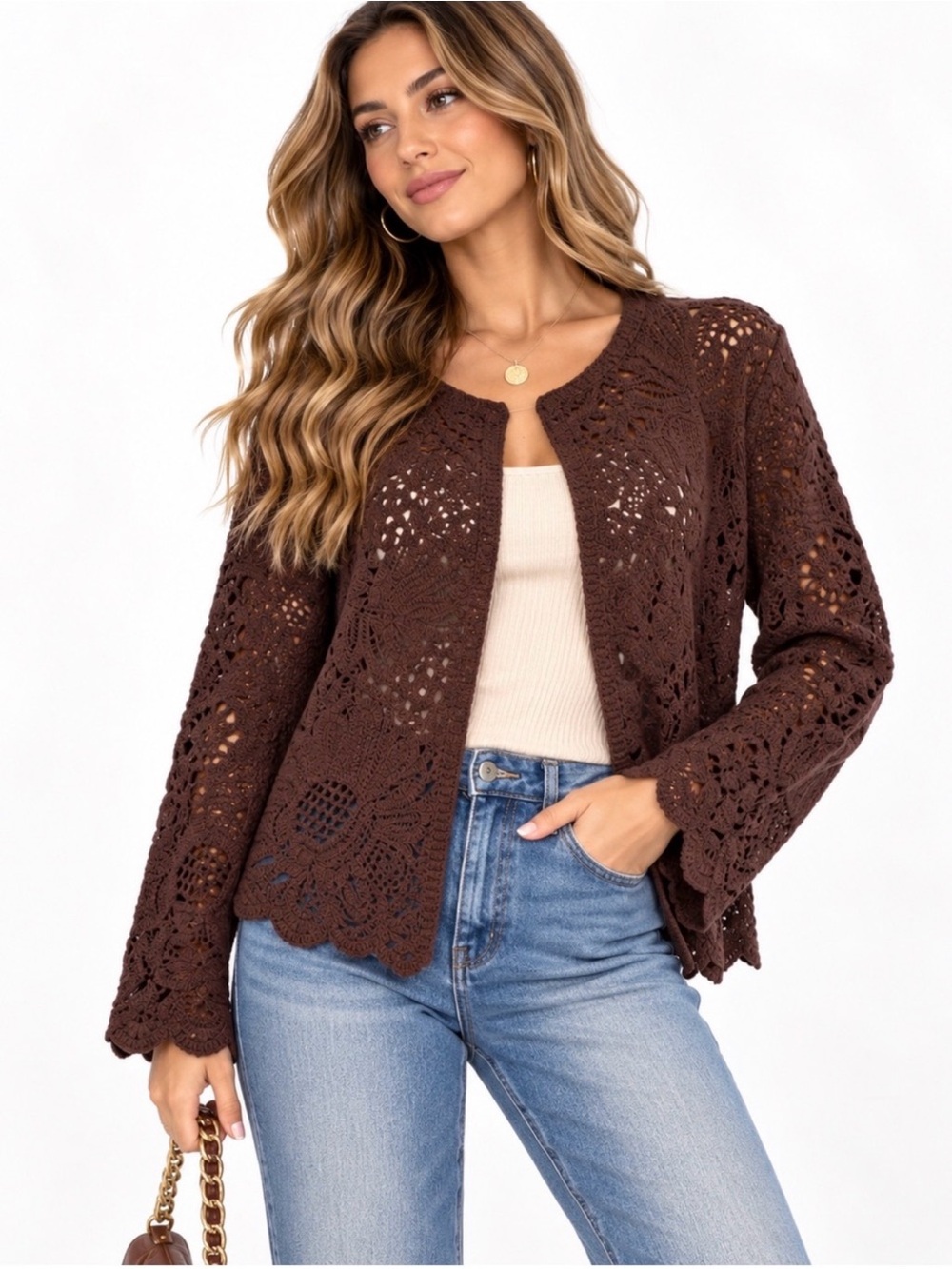 House of Harlow Brown Crochet Cardigan